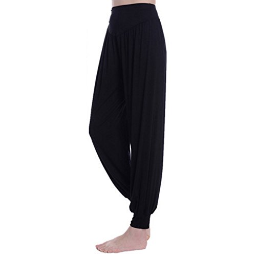 JLTPH Mujer Pantalones de Yoga Anchos Sólido Color Largos Baggy Pantalones Elásticos Fitness Algodón Modal Harem Danza Deportivo Pantalón Polainas