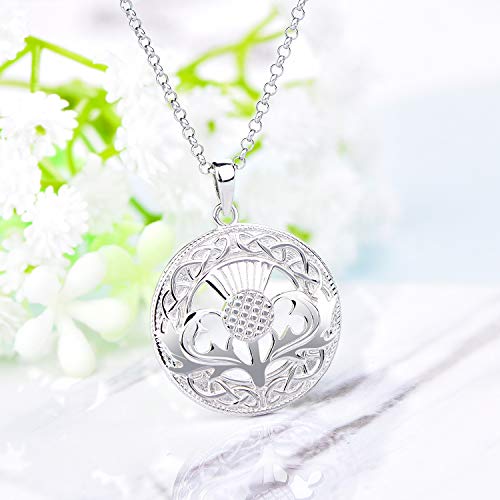 JO WISDOM Collar Cardo Escocés de Plata de ley 925 Mujer,Colgante con Cadena Céltico Nudo Escocia Flor Forastero