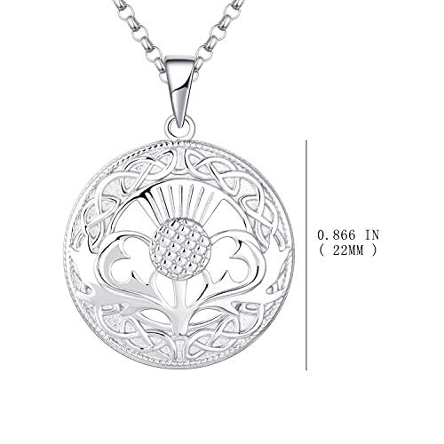 JO WISDOM Collar Cardo Escocés de Plata de ley 925 Mujer,Colgante con Cadena Céltico Nudo Escocia Flor Forastero