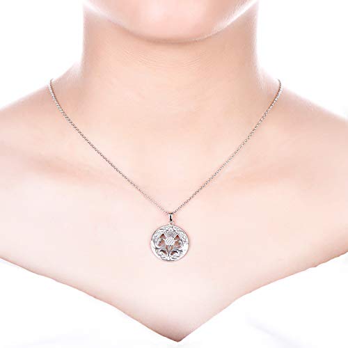 JO WISDOM Collar Cardo Escocés de Plata de ley 925 Mujer,Colgante con Cadena Céltico Nudo Escocia Flor Forastero