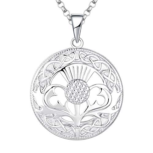 JO WISDOM Collar Cardo Escocés de Plata de ley 925 Mujer,Colgante con Cadena Céltico Nudo Escocia Flor Forastero