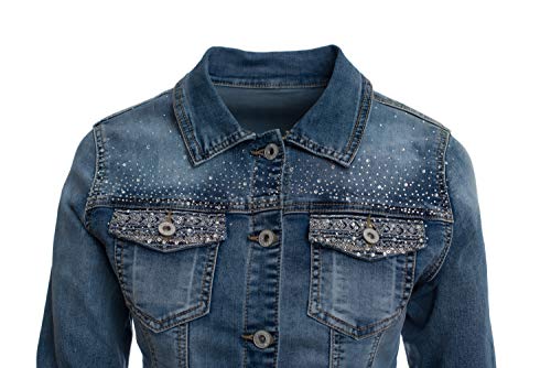 Jophy & Co - Chaqueta corta de jeans para mujer - Chaqueta con bolsillos y terminación con brillantes - Modelo n. JC003 denim S