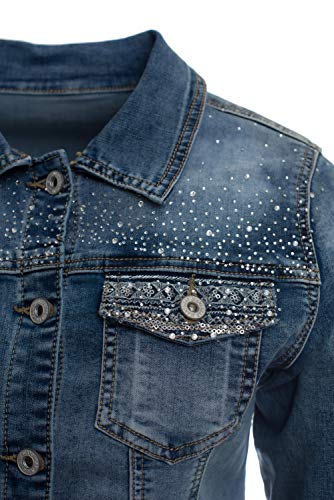Jophy & Co - Chaqueta corta de jeans para mujer - Chaqueta con bolsillos y terminación con brillantes - Modelo n. JC003 denim S