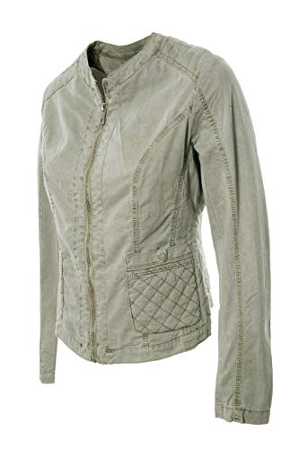 JOPHY & CO. Chaqueta corta de mujer 100% algodón con bolsillos, cremallera, sin cuello (cód. 33120) verde militar S