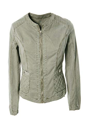 JOPHY & CO. Chaqueta corta de mujer 100% algodón con bolsillos, cremallera, sin cuello (cód. 33120) verde militar S