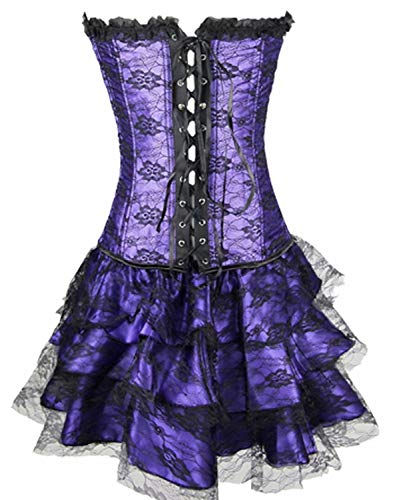 Josamogre Bustiers Corsé Vestido Faldas tutú Padded Corsets Encaje Flores Sujetador con Sexy Púrpura m