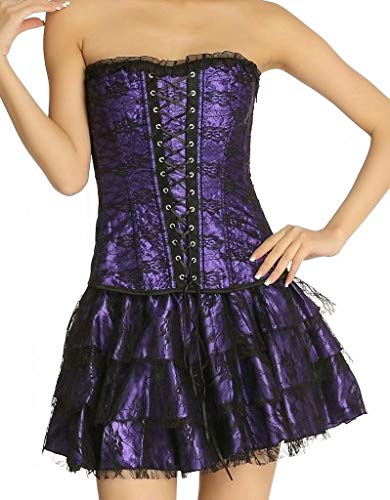 Josamogre Bustiers Corsé Vestido Faldas tutú Padded Corsets Encaje Flores Sujetador con Sexy Púrpura m