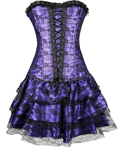 Josamogre Bustiers Corsé Vestido Faldas tutú Padded Corsets Encaje Flores Sujetador con Sexy Púrpura m