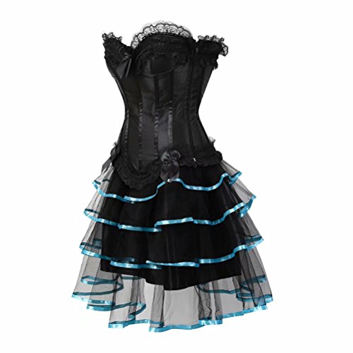 Josamogre Sexy Bustier Corset Vestir Mujer Vestido Tutu Vintage Brocado con Encaje Negro Azul 3XL