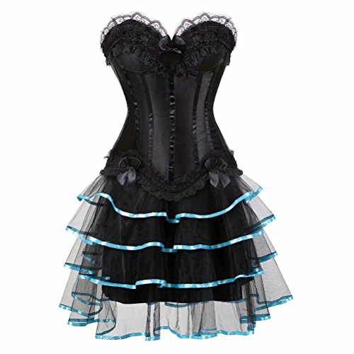 Josamogre Sexy Bustier Corset Vestir Mujer Vestido Tutu Vintage Brocado con Encaje Negro Azul 3XL