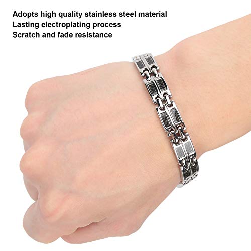 Joyería de Acero Inoxidable para Hombre Pulsera de eslabones de energía magnética para Hombre y Mujer, Pulsera de Fibra de Carbono Plateada Pulsera de Terapia magnética