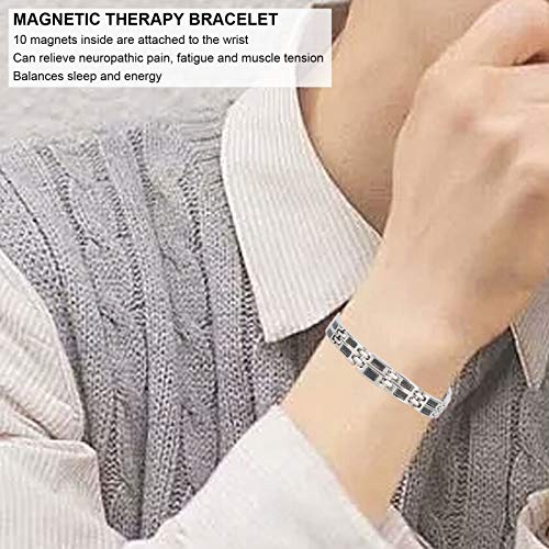 Joyería de Acero Inoxidable para Hombre Pulsera de eslabones de energía magnética para Hombre y Mujer, Pulsera de Fibra de Carbono Plateada Pulsera de Terapia magnética