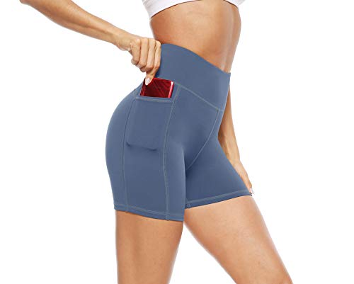 JOYSPELS Shorts Deportivos Pantalones Cortos de Ciclismo para Mujer Leggings Cortos de Cintura Alta, Blue, S