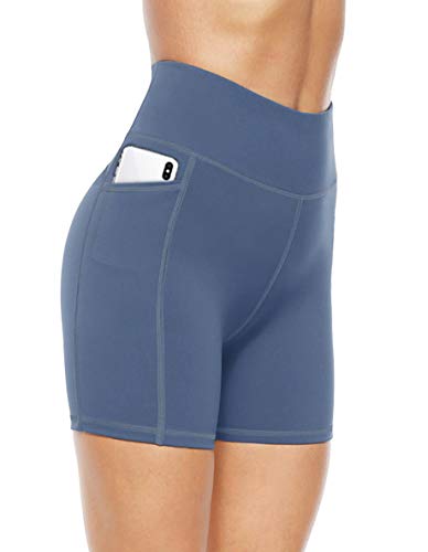 JOYSPELS Shorts Deportivos Pantalones Cortos de Ciclismo para Mujer Leggings Cortos de Cintura Alta, Blue, S