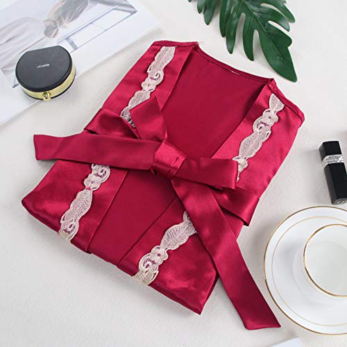 JUNGEN Conjunto de Pijamas de Mujer 5 Piezas Pijamas de Tirantes con Bata y Cortos y Pantalon Largo Ropa de Dormir Ropa de Dormir con Encaje y Diseño Cuello en v para Verano L (Azul Oscuro 2)