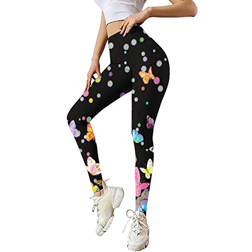 Junjie Mallas de Deporte de Mujer Yoga Cintura Alta ImpresióN De Flores Mariposa Leggins Deportivos Mujer Fitness Casuales Transpirables Mallas