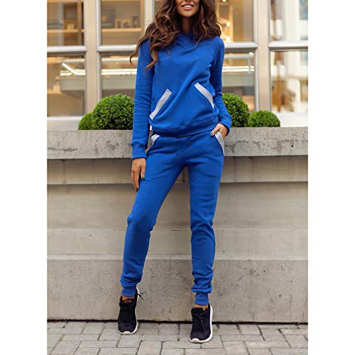 junkai Conjuntos Chándal Mujer Sexy Conjuntos de Sudaderas con Sombrero Grande+Pantalones Completos Delgados Conjunto 2piezas Bolsillos Conjunto