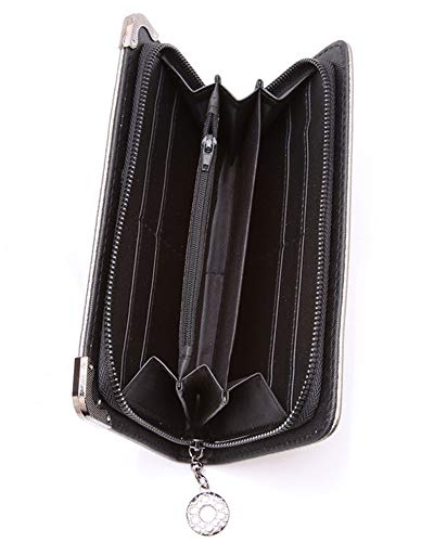 JunNeng - Cartera de piel para mujer, diseño de calavera, color negro