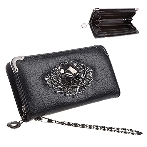 JunNeng - Cartera de piel para mujer, diseño de calavera, color negro