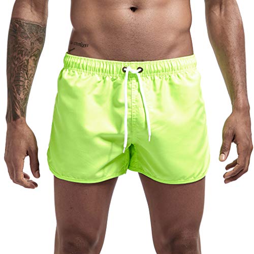 JURTEE Hombre Pantalones Cortos de Playa Secado Rápido Bañador Estampado Beach Shorts Sólido de Color Surf Cintura Elástica Deportivos Corriendo Trajes de Baño(Verde,M)