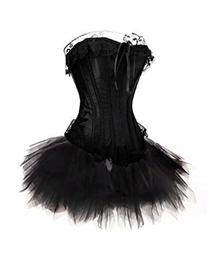 jutrisujo Corset Mujer gotico cordón corsés y Bustiers Vestido Tutu Fiesta Traje Elegante erotico Burlesque Negro 6XL