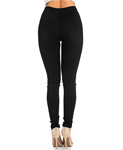 Jyone Pantalones vaqueros con cintura alta para mujer L Negro