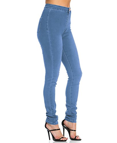 Jyone Pantalones vaqueros con cintura alta para mujer S Azul claro