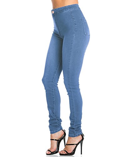 Jyone Pantalones vaqueros con cintura alta para mujer S Azul claro
