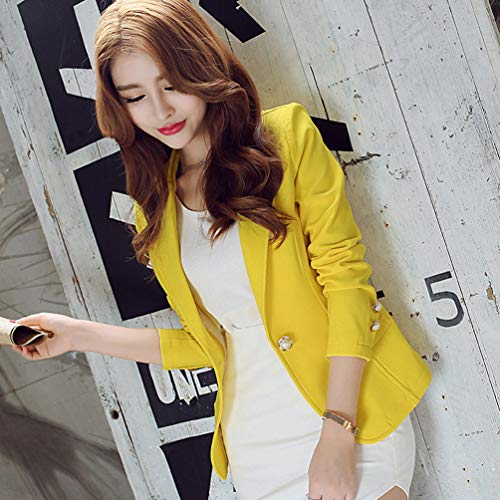 Kaiyei Mujer Otoño Primavera Blazers y Chaquetas Trabajo Oficina Dama Traje Slim Office Blazer Mujer Escudo Amarillo 2XL