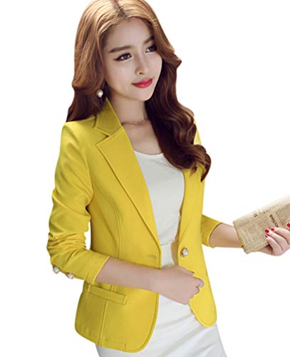 Kaiyei Mujer Otoño Primavera Blazers y Chaquetas Trabajo Oficina Dama Traje Slim Office Blazer Mujer Escudo Amarillo 2XL