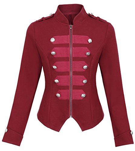 Kate Kasin Chaqueta para Mujer Vino para Otoño Invierno Vintage Militar Cremallera Doble Abotonados L