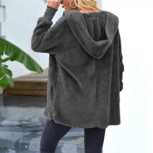 Katenyl Chaqueta con capucha de longitud media de felpa europea y americana para mujer Color sólido Moda informal Abrigo cálido con bolsillos L