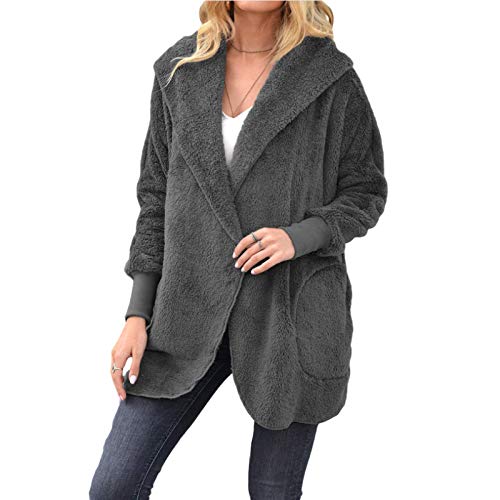 Katenyl Chaqueta con capucha de longitud media de felpa europea y americana para mujer Color sólido Moda informal Abrigo cálido con bolsillos L