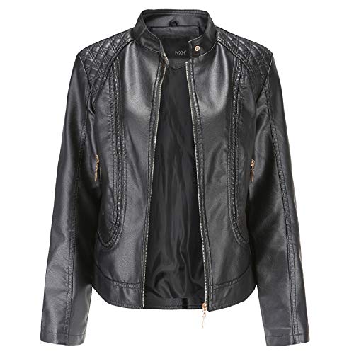 Katenyl Chaqueta de motociclista de viento con cuello alto de talla grande europea y americana para mujer Abrigo recortado regular de moda sexy Streetwear L