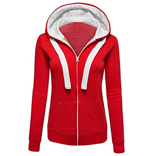 Katenyl Chaqueta de sudadera con capucha para mujer Cremallera de costura de color sólido Entrenamiento de manga larga Correr Abrigo cómodo y cálido XXL