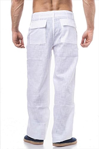 KDWN - Pantalón de lino para tiempo libre, disponible en negro o blanco Blanco S