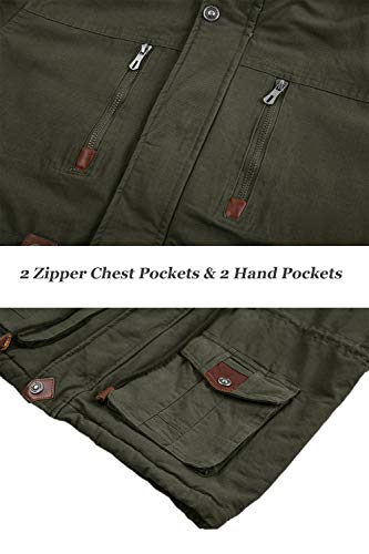 KEFITEVD Chaquetas de invierno para hombres de forro polar Windbeaker a prueba de viento con capucha bombardero chaqueta cargo Abrigos militares con múltiples bolsillos