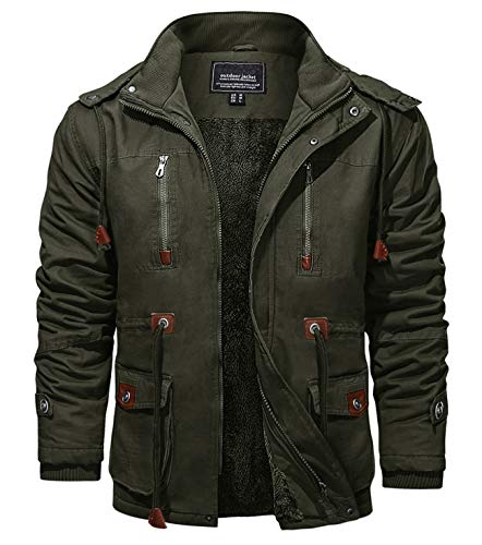 KEFITEVD Chaquetas de invierno para hombres de forro polar Windbeaker a prueba de viento con capucha bombardero chaqueta cargo Abrigos militares con múltiples bolsillos