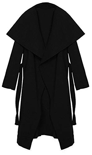 Kendindza Chaqueta Abrigo de la Capa de Las señoras Gabardina con cinturón OneSize Largo y Corto (Talla única, Negro Largo)