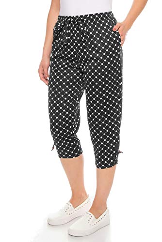 Kendindza - Pantalones pirata de verano para mujer, 3/4, colores lisos Puntos grandes de color negro. XXXL