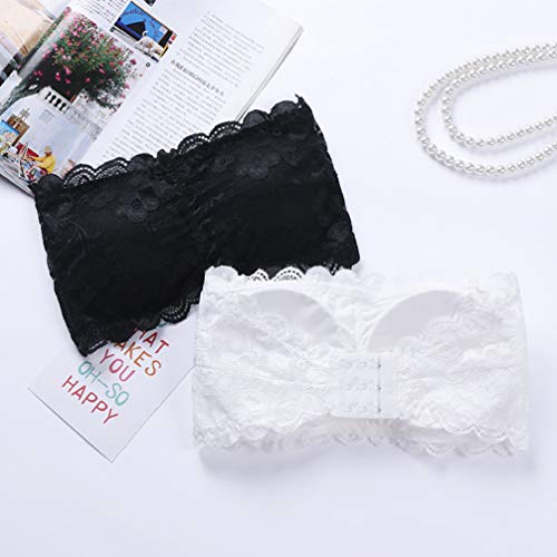 KESYOO 2 Piezas Sujetador Superior de Tubo de Encaje Floral para Mujer Sujetador sin Tirantes Bandeau Sujetadores sin Tirantes Envoltura Elástica sin Costuras (Blanco Y Negro)