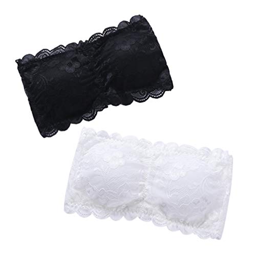 KESYOO 2 Piezas Sujetador Superior de Tubo de Encaje Floral para Mujer Sujetador sin Tirantes Bandeau Sujetadores sin Tirantes Envoltura Elástica sin Costuras (Blanco Y Negro)