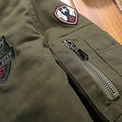 Ketamyy Hombre Casual Estampado Bomber Chaqueta Militares Invierno Espesar Sintétic Forro de Lana Algodón Collar de Béisbol Flojo Cazadora Abrigo Aviator a Prueba de Viento Chamarra Verde Militar 2XL
