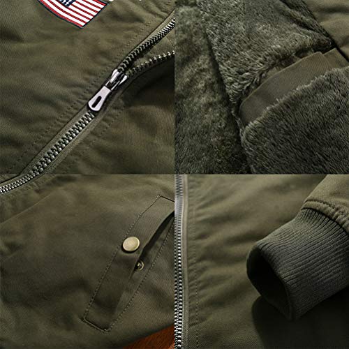 Ketamyy Hombre Casual Estampado Bomber Chaqueta Militares Invierno Espesar Sintétic Forro de Lana Algodón Collar de Béisbol Flojo Cazadora Abrigo Aviator a Prueba de Viento Chamarra Verde Militar 2XL