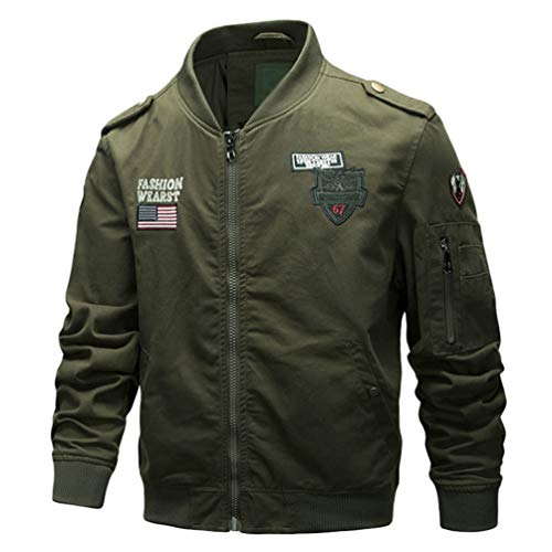 Ketamyy Hombre Casual Estampado Bomber Chaqueta Militares Invierno Espesar Sintétic Forro de Lana Algodón Collar de Béisbol Flojo Cazadora Abrigo Aviator a Prueba de Viento Chamarra Verde Militar 2XL