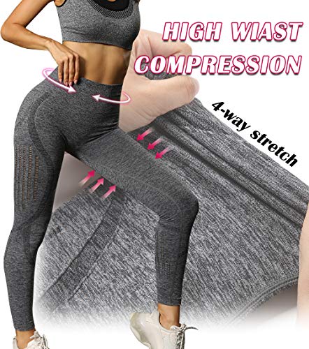 KIWI RATA Leggings Deportivos sin Costuras Mujer Mallas Push Up Cintura Alta Yoga Leggins Pantalón Moda Pantalones Deporte para Correr Fitness Elásticos y Transpirables (Gris, M)