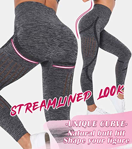 KIWI RATA Leggings Deportivos sin Costuras Mujer Mallas Push Up Cintura Alta Yoga Leggins Pantalón Moda Pantalones Deporte para Correr Fitness Elásticos y Transpirables (Gris, M)