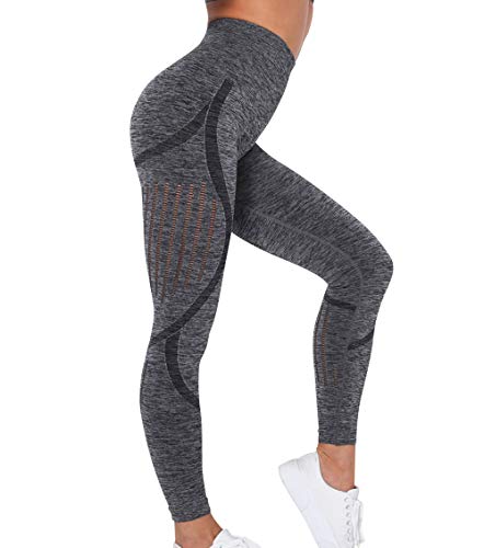 KIWI RATA Leggings Deportivos sin Costuras Mujer Mallas Push Up Cintura Alta Yoga Leggins Pantalón Moda Pantalones Deporte para Correr Fitness Elásticos y Transpirables (Gris, M)