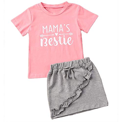 Kleikinder - Conjunto de ropa para niña con camiseta y falda en A, manga corta Mama's Bestie Pink 4-5 Años