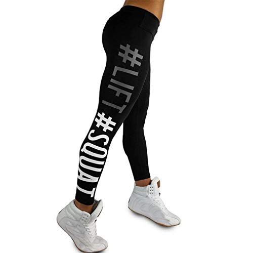 Kneris Mujer Pantalones Largos Impresión de Letras Leggings Running Yoga Mujeres Mallas Deportivas Fitness Gym Pantalon Elásticos